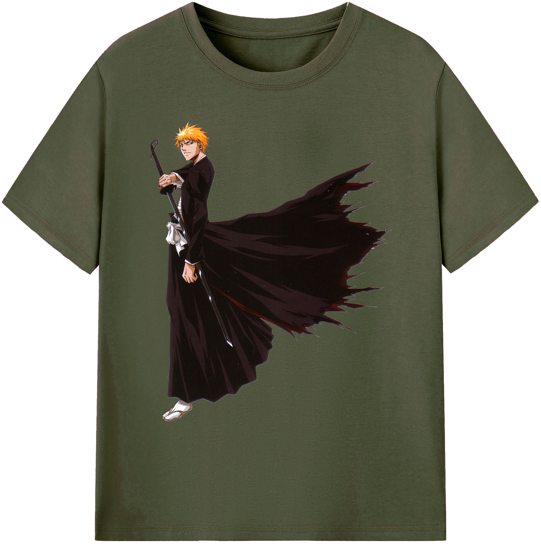 （画像用） ブリーチ 黒崎一護（くろさき いちご）BLEACH Kurosaki Ichigo 綿100％ メンズ半袖Tシャツ｜肌触りやわらか＆通気性